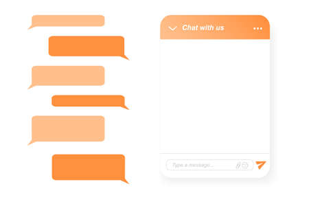 Lifechat form creator. Empty chat bot window and message bubbles. Virtual assistant, online customer support conversation, mobile messenger screen isolated on white background. Vector illustrationのイラスト素材