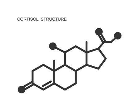 Cortisol hormone icon. Hydrocortisone molecular structure isolated on white background. Vector graphic illustration.のイラスト素材