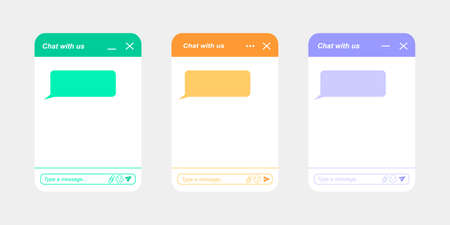 Chat bot screen templates. Life chat windows with message bubbles. Virtual assistant, online customer support conversation. Mobile messenger app design. Vector flat illustrationのイラスト素材