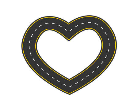 Road heart shape icon isolated on white background. Love symbol. Valentine day creative element. Picture frame. Vector flat illustration.のイラスト素材