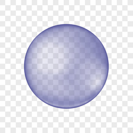 Glossy purple bubble on transparent background. Trendy very peri droplet, crystal pearl, cosmetic oil ball. Vector realistic illustration.のイラスト素材