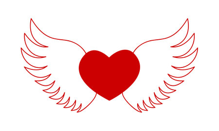 Flying red heart with angel wings. Love symbol. Valentine day design element isolated on white background. Vector graphic illustration.のイラスト素材