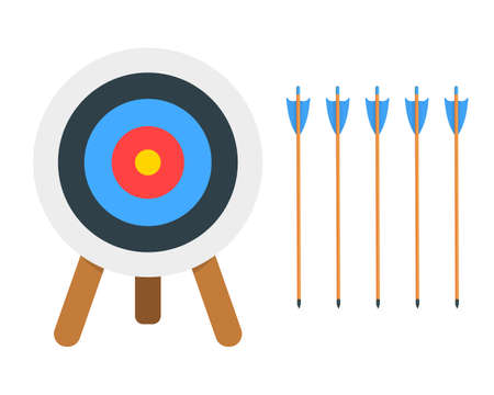 Empty dartboard on tripod and arrows isolated on white background. Archery target ring constructor...
