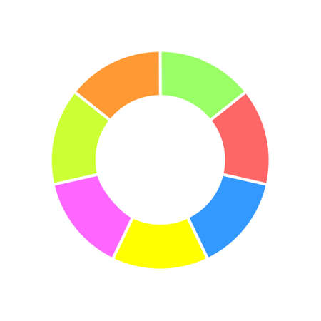 Donut chart divided in 7 sections. Colorful circle diagram. Infographic wheel icon. Round shape cut...