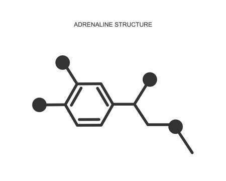 Adrenaline icon. Chemical molecular structure. Epinephrine hormone produced by the adrenal gland. Vector graphic illustration.のイラスト素材