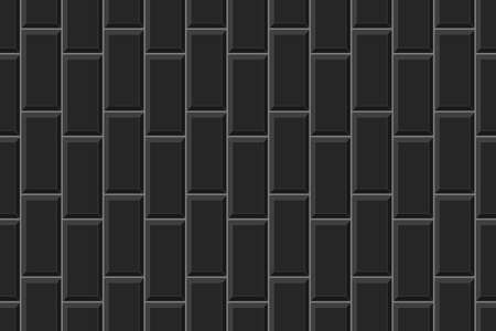 Vertical rectangle tile layout. Ceramic or brick black wall seamless pattern. Kitchen backsplash or bathroom floor background. Interior or exterior texture. Vector flat illustrationのイラスト素材