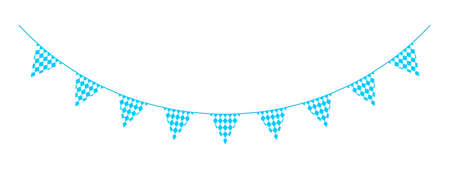 Oktoberfest garland in traditional Bavarian colors. Party bunting for German beer festival with blue and white rhombus pattern. Decoration for invitation card, poster, banner. Vector flat illustrationのイラスト素材