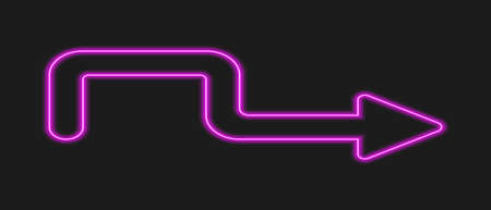 Next neon arrow on dark background. Purple illuminated direction sign on motel, cinema, casino, night bar billboard. Vector realistic illustration.のイラスト素材