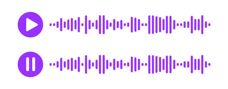 Sound voice message icons. Audio chat pictograms with playing and paused speech waves isolated on white background. Messenger, radio, podcast mobile app interface. Vector flat illustrationのイラスト素材