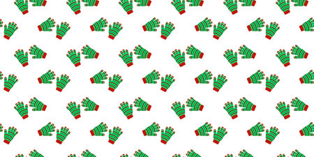Seamless pattern with pairs of knitted striped gloves. Cozy winter background. Christmas or New Year design for scrapbooking or wrapping paper, npkin, tablecloth. Vector flat illustrationのイラスト素材