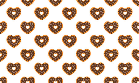 Heart shaped donut seamless pattern. Sweet doughnuts with chocolate glaze background for Valentines...