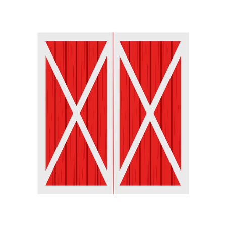 Red wooden barn door isolated on white background. Front view. Element of farm warehouse building. Vector cartoon illustration.のイラスト素材