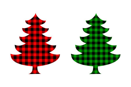 Christmas tree with buffalo pattern. New Year decoration element with checkered gingham texture. Vector flat illustration.のイラスト素材