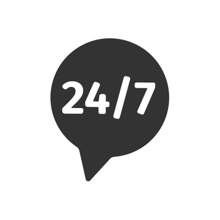 Helpline speech bubble symbol with round the clock sign. 24 7 open store, gas station, delivery icon. Customer support online service label isolated on white background. Vector graphic illustrationのイラスト素材