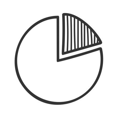 Donut chart in doodle style. Hand drawn circle graph with separated fragment. Sketch of wheel diagram. Round shape with hatched slice. Vector graphic illustrationのイラスト素材