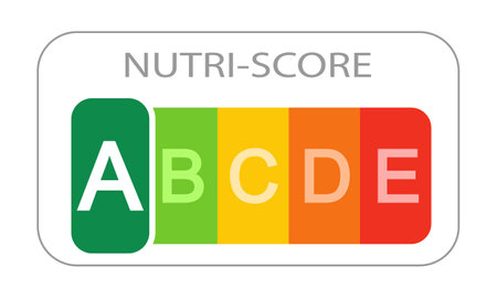 Nutri-Score label or 5-CNL with classification letters and best A rating. Nutritional quality of foods sticker. Vector flat illustration.のイラスト素材