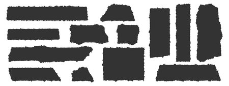 Rough edge paper set. Torn cardboard tags, labels, stickers. Empty black rectangle and square text box templates isolated on white background. Vector graphic illustrationのイラスト素材