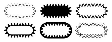 Set of different oval frames with wiggly edges. Rectangular shapes with wavy borders. Picture or mirror frames, empty text boxes, tags or labels scrapbook elements. Vector graphic illustration.のイラスト素材