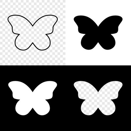 Butterfly icons, shapes and frames. Flying insect silhouettes isolated on white, black and transparent background. Vector hraphic illustration.のイラスト素材