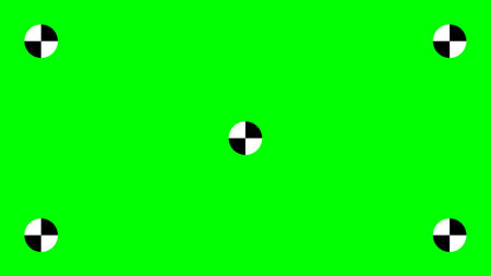 Green screen background with tracking cross marks. Chroma key technique. Video technology to add visual effects or VFX during movie post-production phase. Vector flat illustration.のイラスト素材