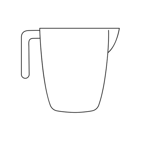 Measuring cup icon without capacity scales. Empty liquid container for chemical experiment isolated on white background. Vector outline illustration.のイラスト素材
