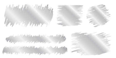 Silver scraped scratchcard textures. Collection of shining metallic scratch card, lucky game ticket, lotto winner, money prize or sale coupon surfaces isolated on white background. Vector illustrationのイラスト素材