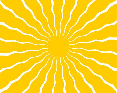 Groovy sun background. Wavy yellow rays. Sunburst, sunrise or sunset poster. Summer theme wallpaper....