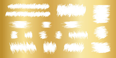 Scraped textures on gold background. Collection of golden scratch card, game ticket, lottery or sale coupon shabby surfaces isolated on white background. Vector realistic illustration.のイラスト素材