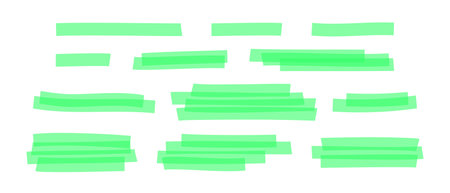 Set of green highlight marker lines. Different transparent handdrawn pen or brush underlines for important text or emphasis selection isolated on white background. Vector realistic illustration.のイラスト素材