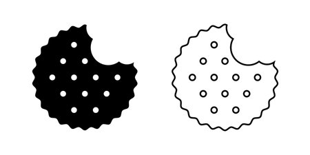 Bitten circle cracker icons. Sweet or salty biscuit cookies in round shapes. Crunchy snacks isolated on white background. Vector graphic illustration.のイラスト素材