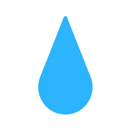 Water drop icons. Blue droplet shape isolated on white background. Potable aqua, moisture, purification, thirsty, rainy weather pictogram. Vector flat illustration.のイラスト素材