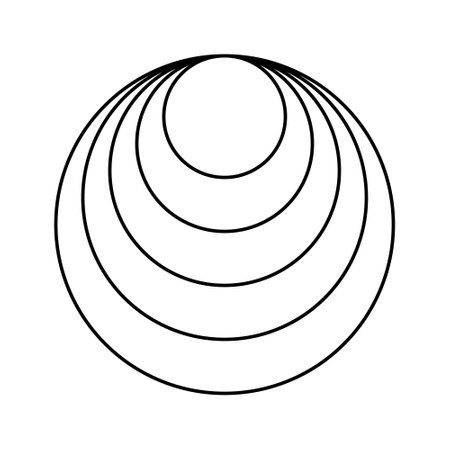 Hawaiian earring icon. Internally tangent circles. Sonic boom or sound wave sign. Clamshells shape. Simple geometric figure. Concentric rings isolated on white background. Vector graphic illustration.のイラスト素材