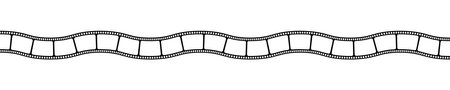 Wavy horizontal film strip template. Curved movie camera tape isolated on white background. Storyboard layout. Vintage frame for creating photographies collage. Vector graphic illustration.のイラスト素材