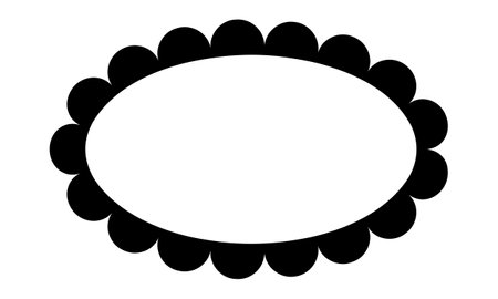 Oval frame with scalloped borders. Empty elliptic tag, label, sticker or box template with wavy edges isolated on white background. Picture or mirror framework. Vector graphic illustration.のイラスト素材