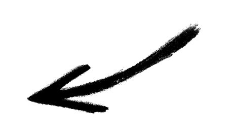 Black chalk hand drawn arrow. Crayon pointer in doodle style. Direction, swipe, look here sign painted by calk isolated on white background. Vector realistic illustration.のイラスト素材