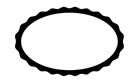 Oval frame with curvy borders. Elliptic shape with undulated edges. Box, tag, label or speech bubble template isolated on white background. Picture or mirror vignette. Vector graphic illustration.のイラスト素材