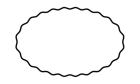 Oval frame with wavy borders. Elliptic shape with curvy edges. Text box, speech bubble, sticker, tag or label template isolated on white background. Vector graphic illustration.のイラスト素材