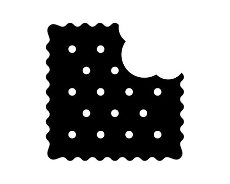 Bitten square cracker silhouette. Sweet or salty biscuit cookie. Popular crunchy snack isolated on white background. Vector graphic illustration.のイラスト素材