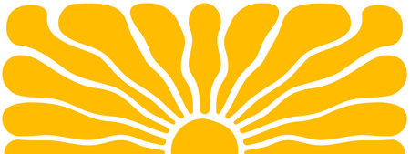 Groovy sun background. Curvy yellow rays. Sunburst, sunrise or sunset poster. Spring or summer theme...
