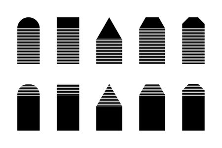 Black striped geometric shapes isolated on white background. Minimalistic design elements. Vector graphic illustration.のイラスト素材