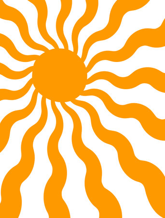Poster with groovy sun pattern. Banner with wavy orange rays. Groovy sunburst, sunrise or sunset...