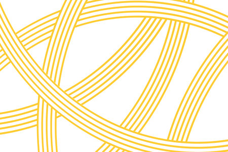 Curvy yellow lines in chaotic arrangement. Spaghetti texture. Ramen, pasta or noodle pattern. Macaroni, tagliatelle or capellini background. Italian or Chinese food print. Vector flat illustration.のイラスト素材