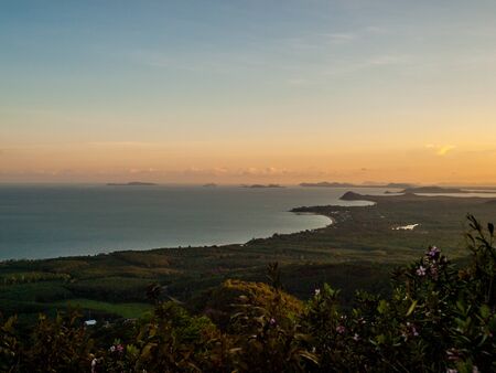 sunset and sea view from the mountainの写真素材