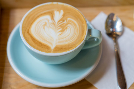 Close up,Morning break with hot latte coffee Helps to relax from work.の写真素材