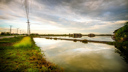 The sun is shining in the morning at the salt water fishermen of southern Thailand.の写真素材