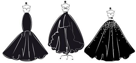 wedding dress design, black and whiteのイラスト素材