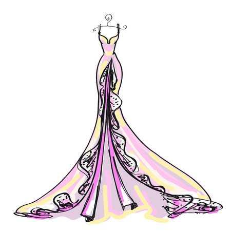 wedding dress design, pink, on a whiteのイラスト素材