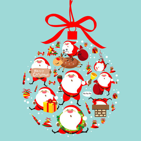 Santa Claus, Christmas ball, bow, setのイラスト素材