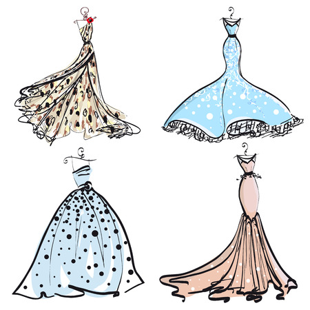 wedding dress design, black and white,blueのイラスト素材
