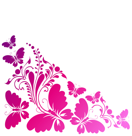beautiful pink butterflies, isolated  on a whiteのイラスト素材